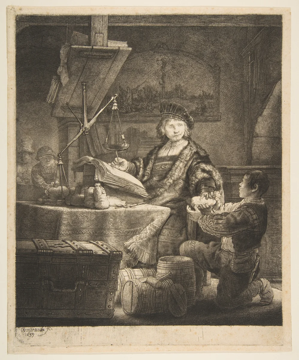 Jan Uytenbogaert (The Gold Weigher) by Rembrandt van Rijn, print, 1639