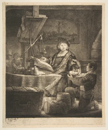 Jan Uytenbogaert (The Gold Weigher) by Rembrandt van Rijn, print, 1639