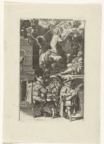 Christus in de hof van Getsemane en musicerende hovelingen by Pieter de Jode, print, 1630