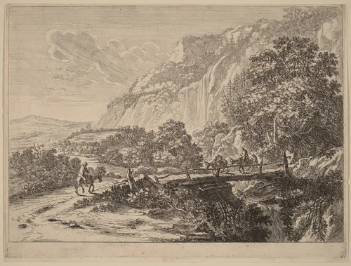 The Wooden Bridge at Sulmona, near Tivoli by Jan Both, print, 1615-1652