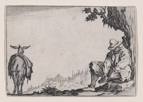 Le Paysan se Déchaussant (The Peasant Removing his Shoes), from "Les Caprices" Series A, The Florence Set by Jacques Callot, print, 1617