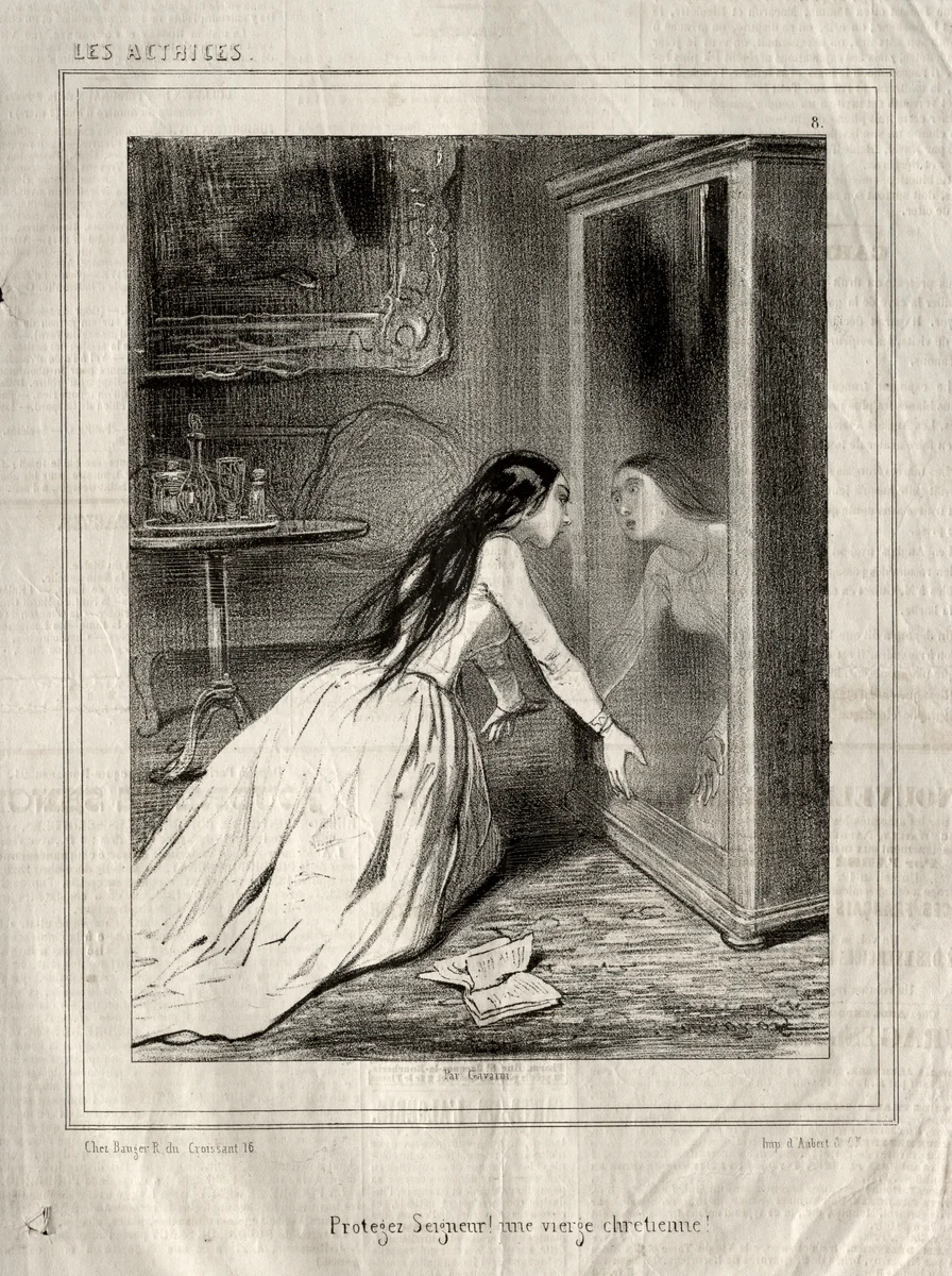 Les Actrices: Protegez Seigneur! un vierge chrétienne by Paul Gavarni, print, 1843