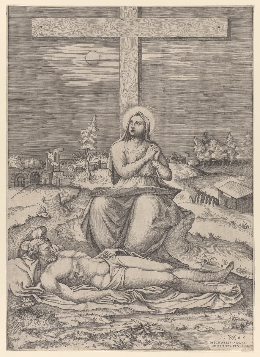 The Lamentation of the Virgin Beneath the Cross by Mario Cartaro, print, 1566