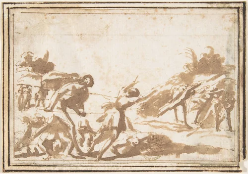 Unidentified Scene: Figures in a Landscape by Francesco Allegrini, drawing, 1624-1663