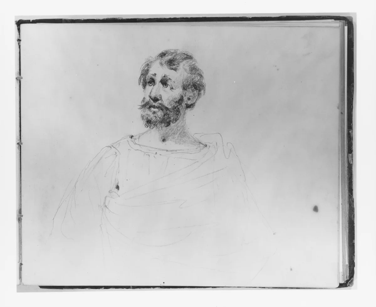 Bearded Man in a Toga (from Sketchbook) by Francis William Edmonds, artwork, 1835-1839