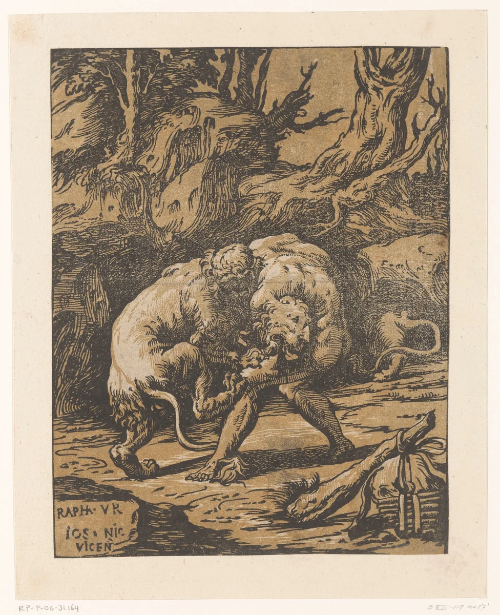 Hercules en de Nemeïsche leeuw by Unknown, print, 1540-1550