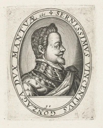 Portret van Vincenzo I Gonzaga, hertog van Mantua en Montferrat by Lambert Cornelisz, print, 1593-1612