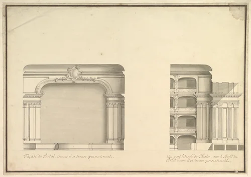 Elevation of Proscenium and Lateral View by Giuseppe Galli Bibiena, drawing, 1745-1755