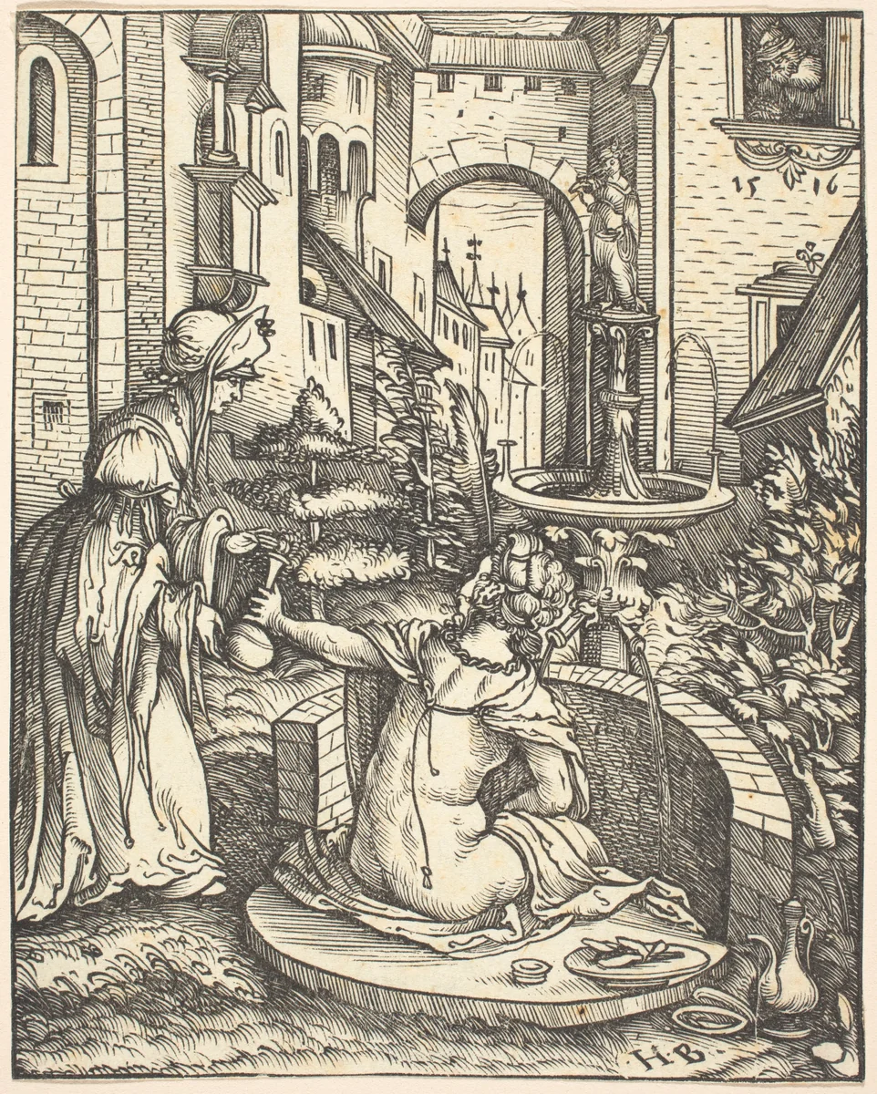Bathsheba at Her Bath by Hans Burgkmair, print, 1519