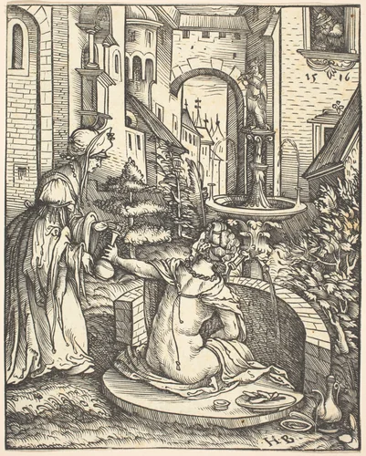 Bathsheba at Her Bath by Hans Burgkmair, print, 1519