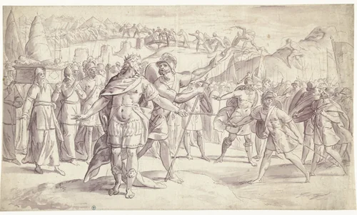 Volk van Israël steekt de rivier over by Frans Francken, drawing, 1552-1616