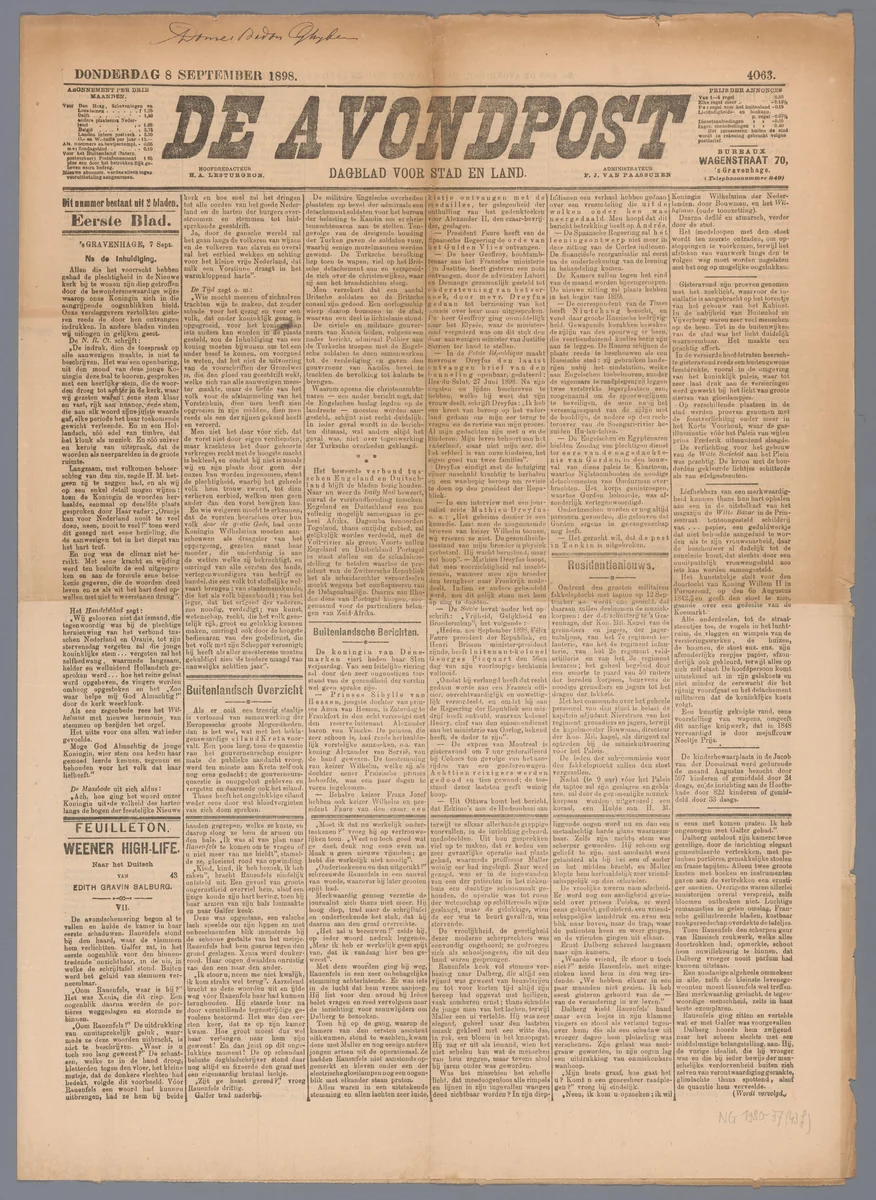 de Avondpost; dagblad voor stad en land by De Avondpost, other, 1898