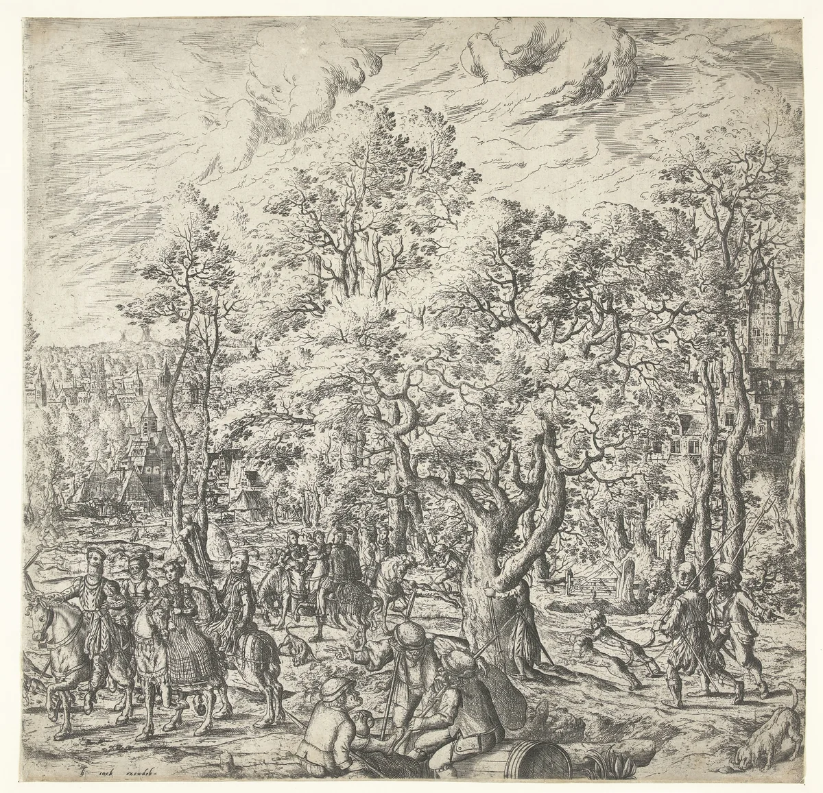 Hertenjacht by Hans Bol, print, 1560-1570