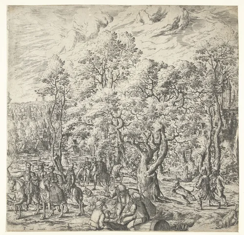 Hertenjacht by Hans Bol, print, 1560-1570