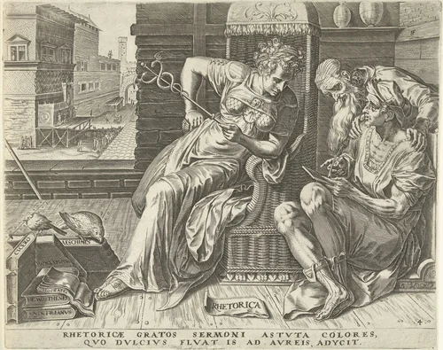 Rhetorica (Welsprekendheid) by Cornelis Cort, print, 1565