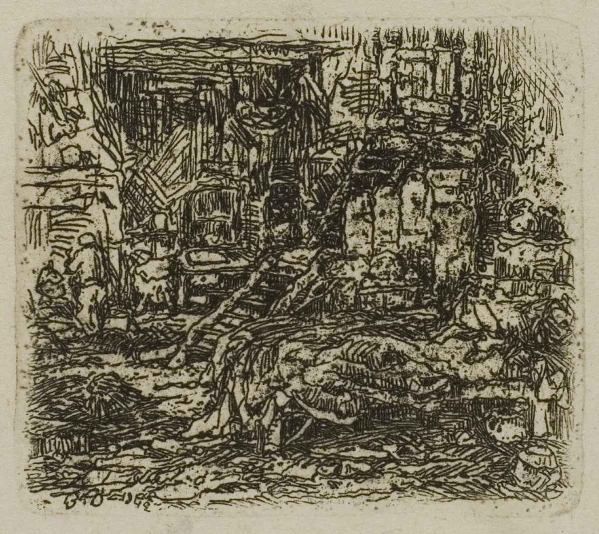 Interior of a Farmhouse by Rodolphe Bresdin, print, 1843