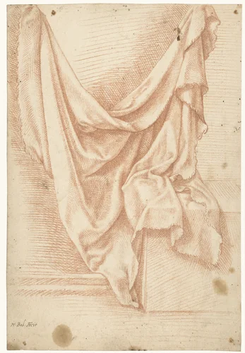 Gedrapeerd kleed hangend aan twee punten by Hans Bol, drawing, 1544-1593