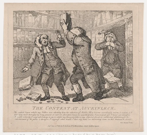 The Contest at Auckinleck (Picturesque Beauties of Boswell, Part the Second) by Thomas Rowlandson, print, 1786