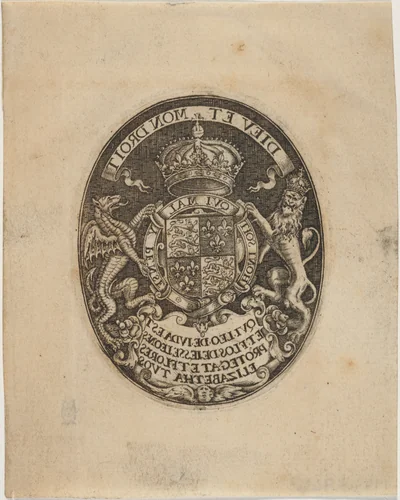 Shield of Queen Elizabeth by Simon van de Passe, print, 1595-1647