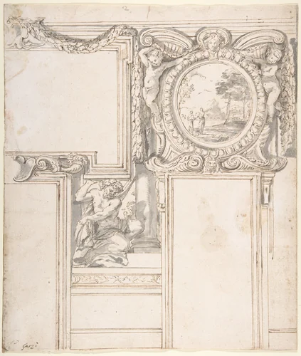 Design Wall Elevation with Stucco and Painted Decorations by Luigi Garzi, drawing, 1708