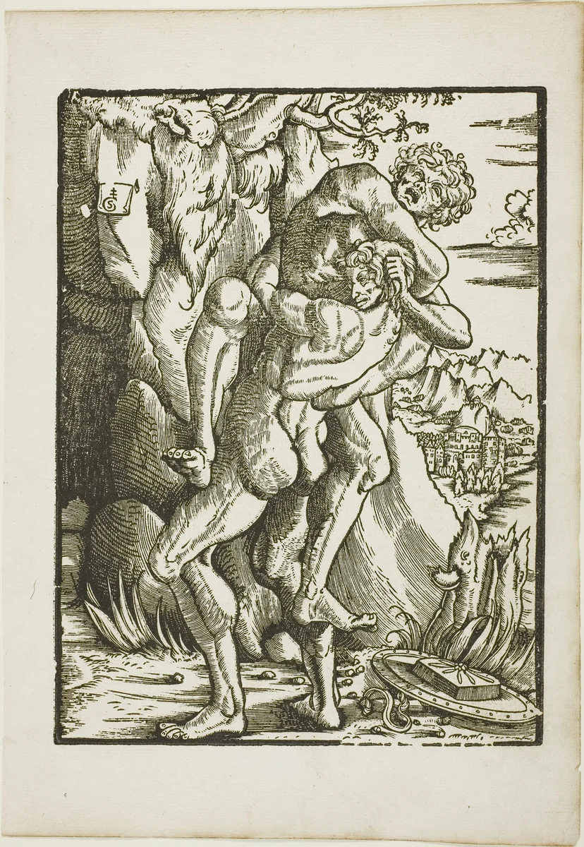 The Labors of Hercules: Hercules and Antaeus by Gabriel Salmon, print, 1523-1533