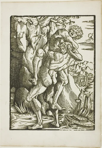 The Labors of Hercules: Hercules and Antaeus by Gabriel Salmon, print, 1523-1533