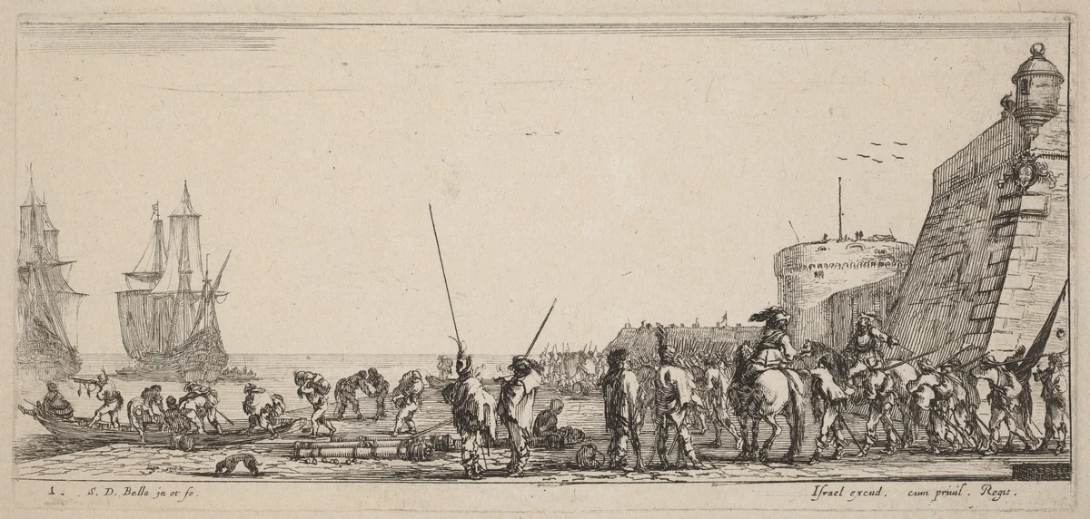 Soldiers Overseeing Embarkation by Stefano della Bella, print, 1644