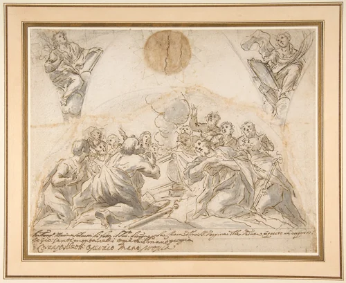 The Apostles at the Tomb of the Virgin, and Studies for Two Pendentives by Francesco Maria Salvetti, drawing, 1691-1758