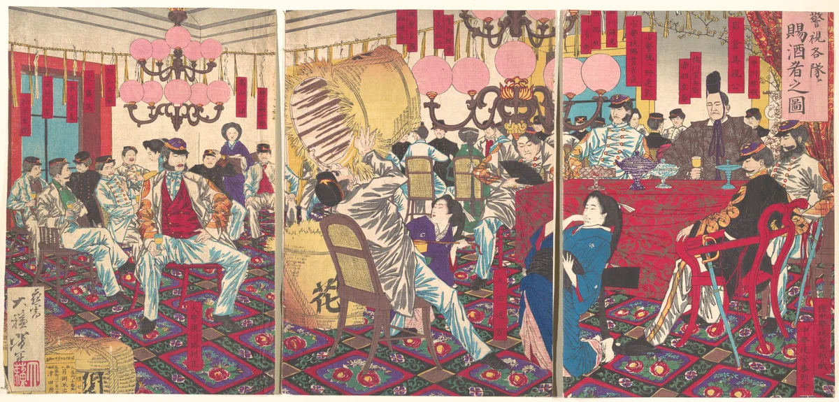 Police Superintendant's Party: A Gift of Food and Drink by Tsukioka Yoshitoshi, print, 1877