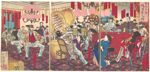 Police Superintendant's Party: A Gift of Food and Drink by Tsukioka Yoshitoshi, print, 1877