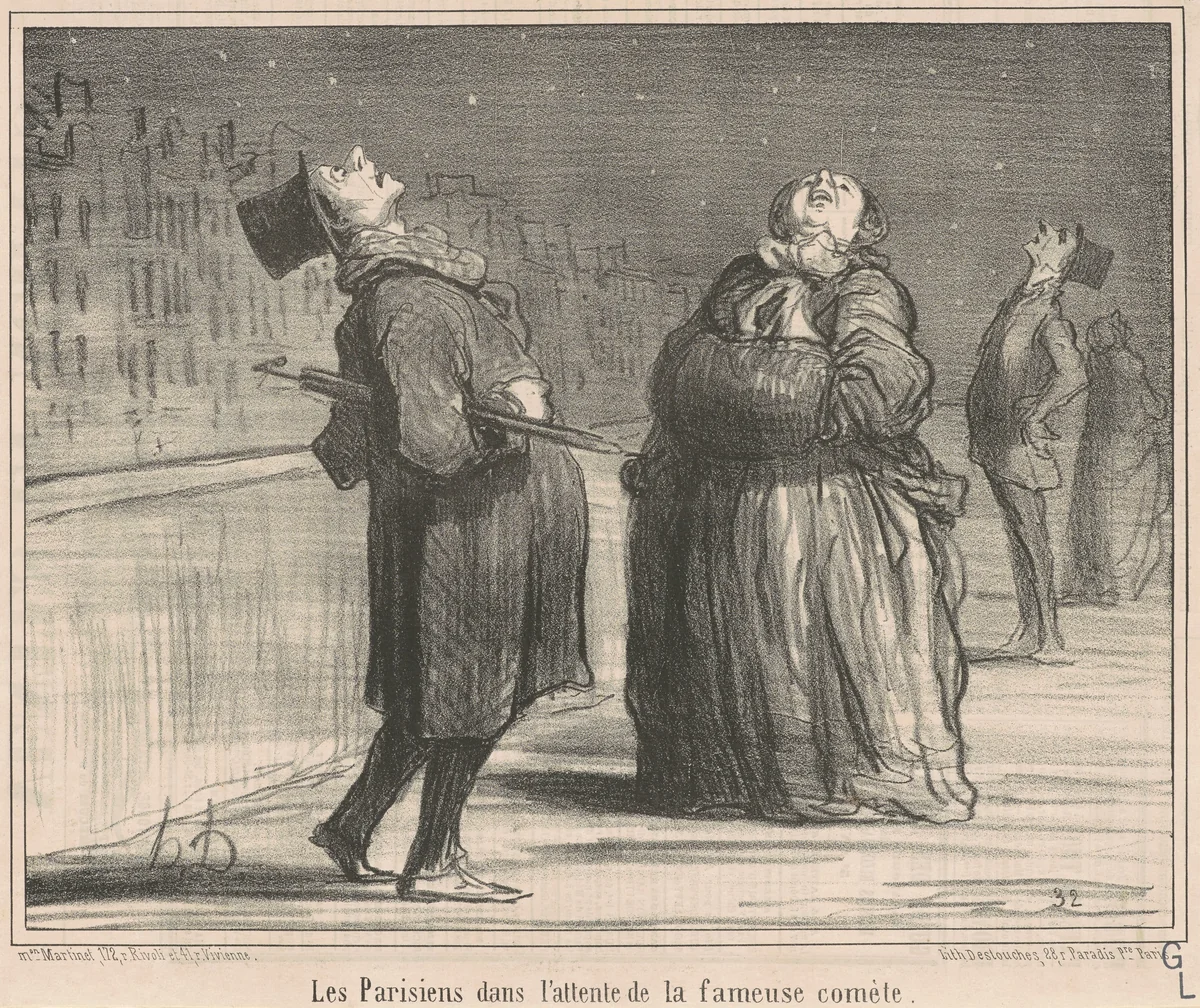 Les Parisiens dans l'attente de le ... by Honoré Daumier, print, 1857