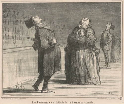 Les Parisiens dans l'attente de le ... by Honoré Daumier, print, 1857