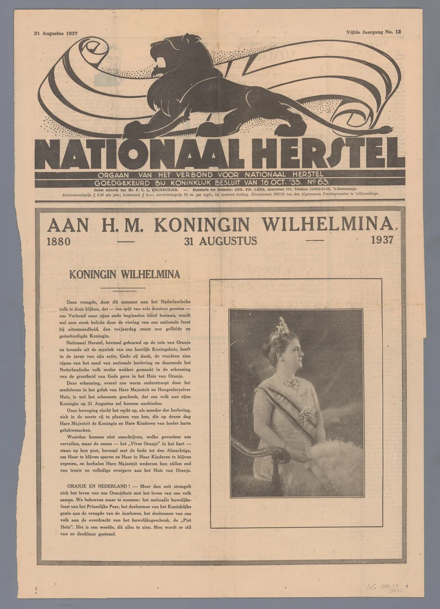 Nationaal herstel by Verbond voor Nationaal Herstel, other, 1937