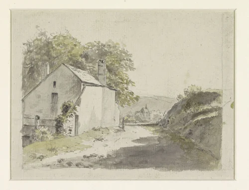 Landschap met huis aan weg by Hendrik Jozef Franciscus van der Poorten, drawing, 1799-1814