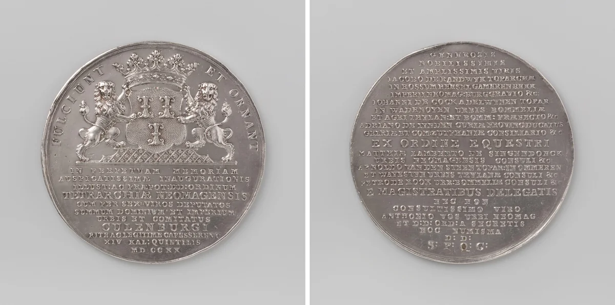 De Staten van het Kwartier van Nijmegen plechtig ingehuldigd in het Hooge bewind van het graafschap Kuilenburg, penning vereerd aan de afgevaardigde by anonymous, metalwork, 1720