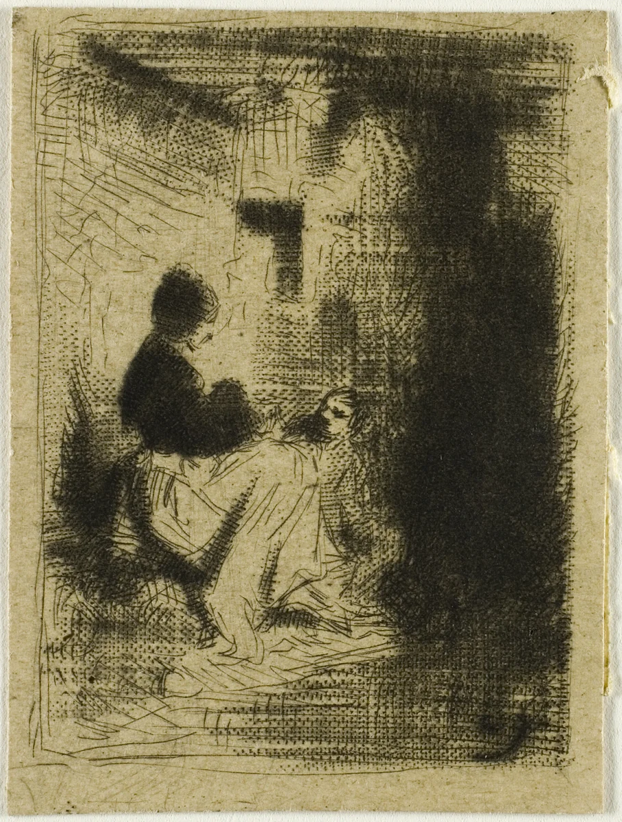 A Woman and her Child by Charles-Émile Jacque, print, 1843