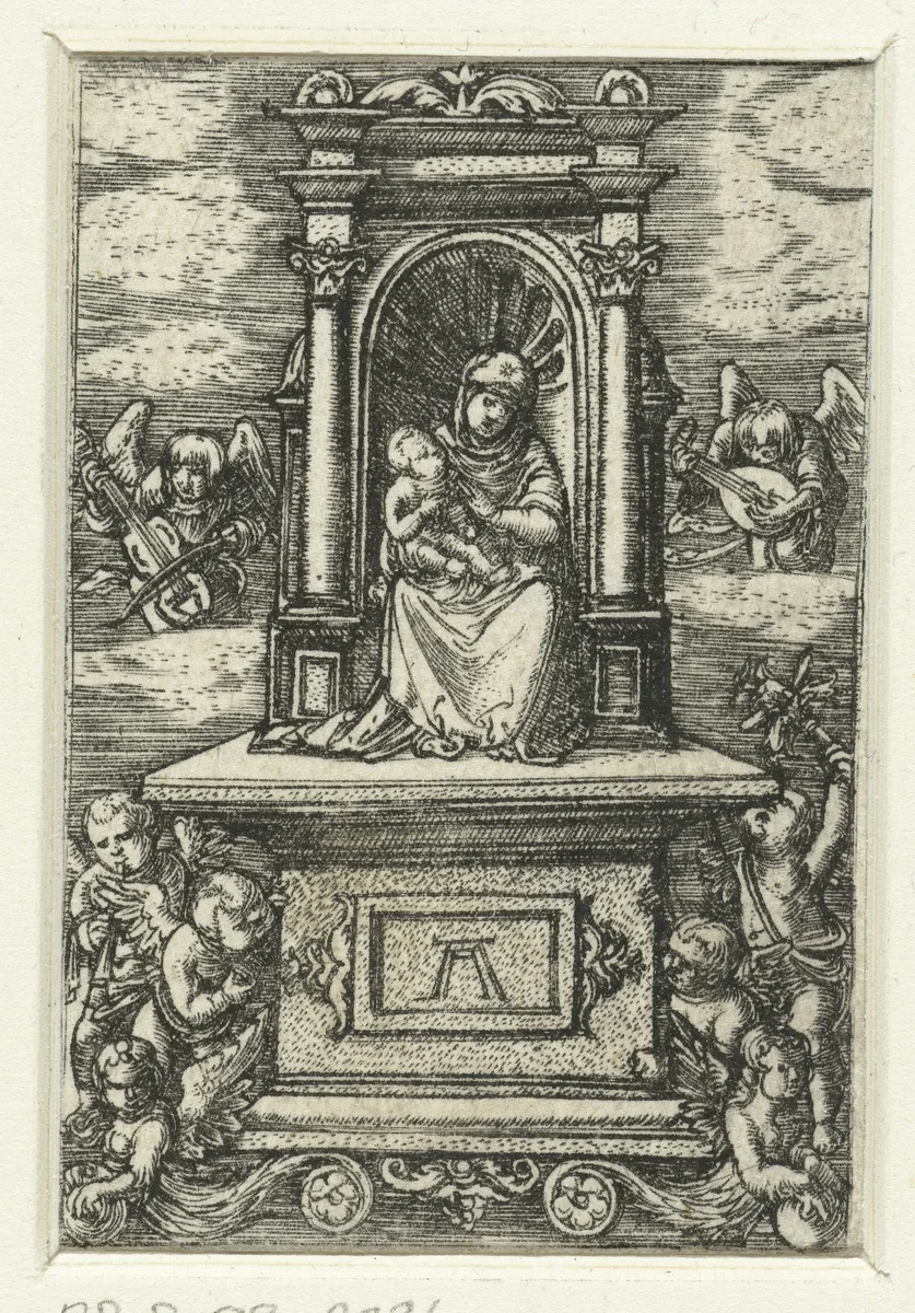 Maria met kind op een troon by Unknown, print, 1506-1538