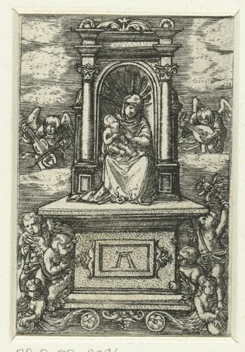 Maria met kind op een troon by Unknown, print, 1506-1538