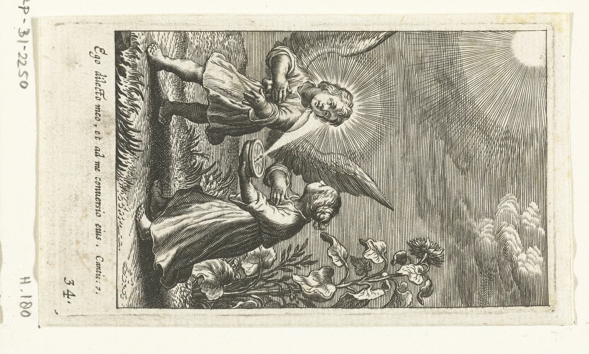 Engel en kind met kompas by Boëtius Adamsz. Bolswert, print, 1590-1624