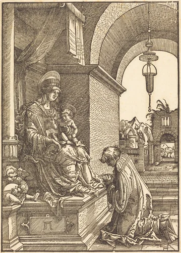 A Cleric Kneeling before the Virgin and the Christ Child by Albrecht Altdorfer, print, 1519