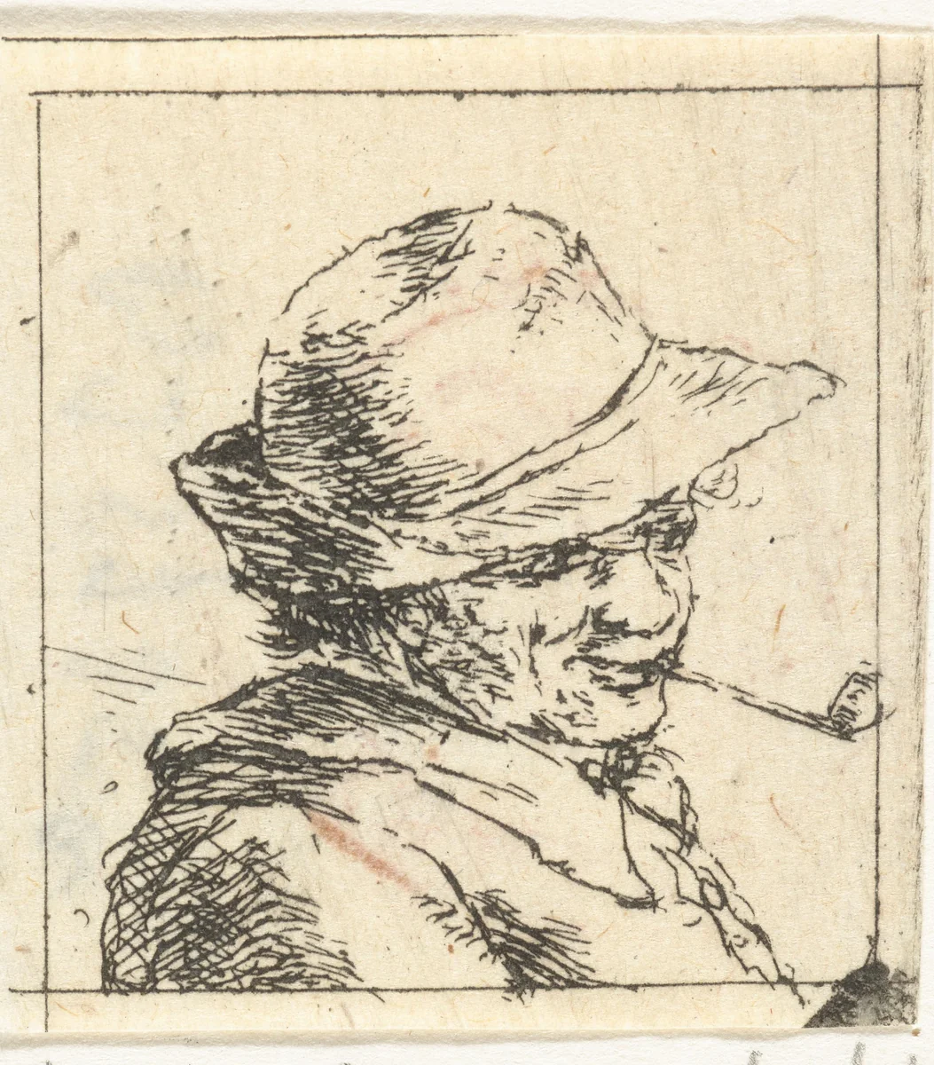 Buste van onbekende man met pijp by Christina Chalon, print, 1758-1808