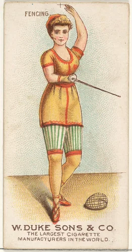 Fencing, from the Gymnastic Exercises series (N77) for Duke brand cigarettes by W. Duke, Sons & Co., print, 1887