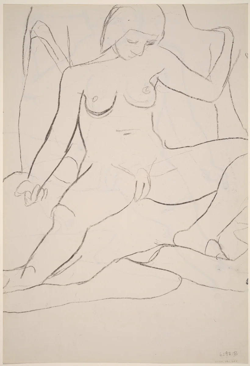 Untitled [seated female nude with legs apart] [verso] by Richard Diebenkorn, drawing, 1955-1967
