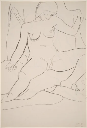Untitled [seated female nude with legs apart] [verso] by Richard Diebenkorn, drawing, 1955-1967