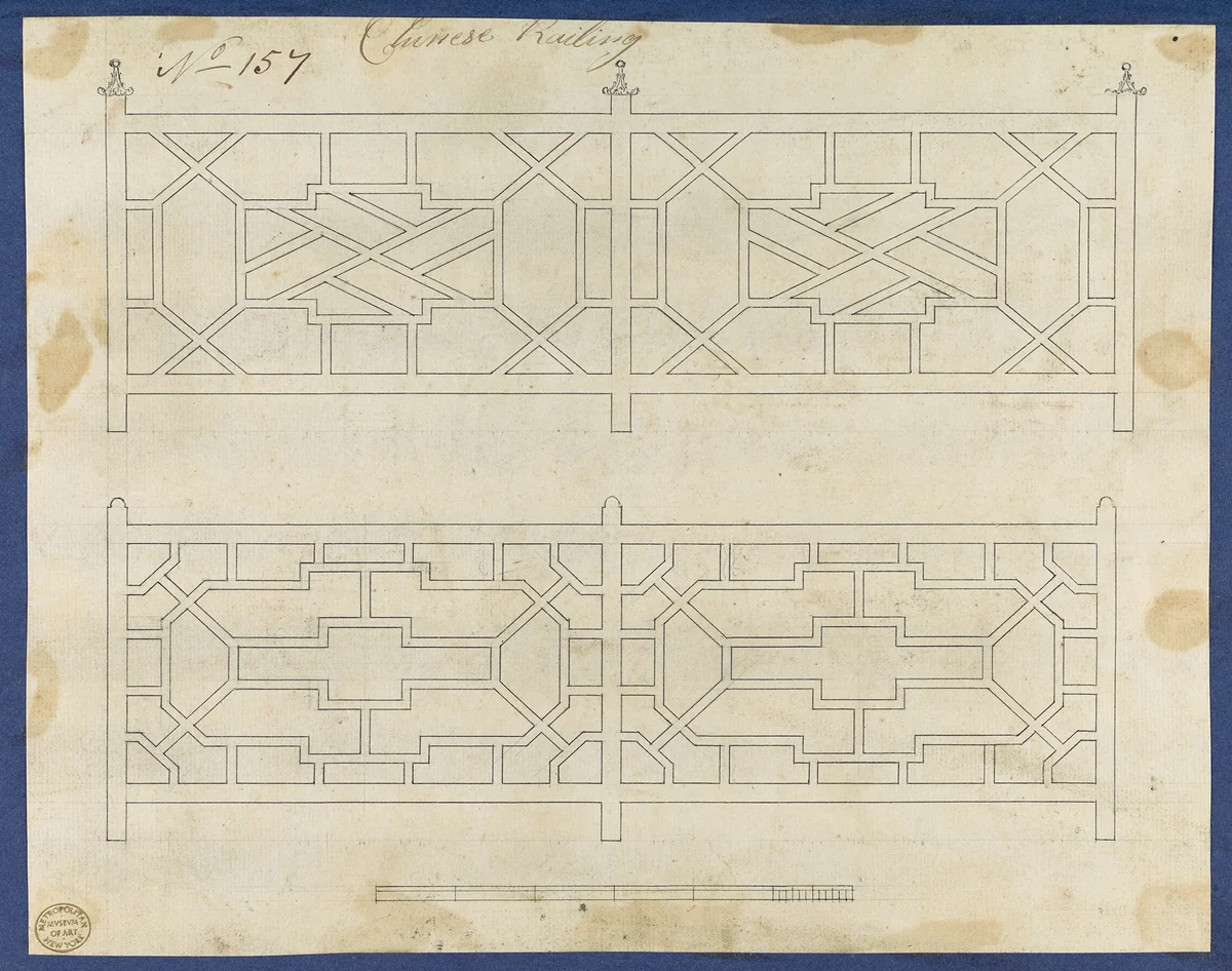 Chinese Railing, from Chippendale Drawings, Vol. II by Thomas Chippendale, drawing, 1754