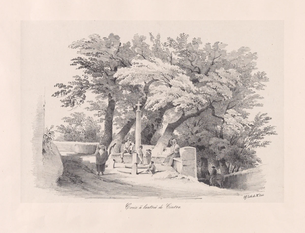 View of the cross on the road entering Cintra by Clementine de Brelaz, print, 1840