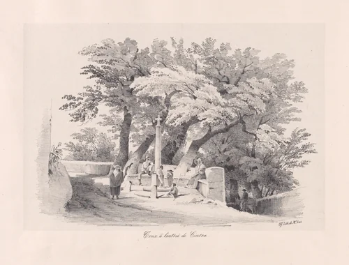 View of the cross on the road entering Cintra by Clementine de Brelaz, print, 1840