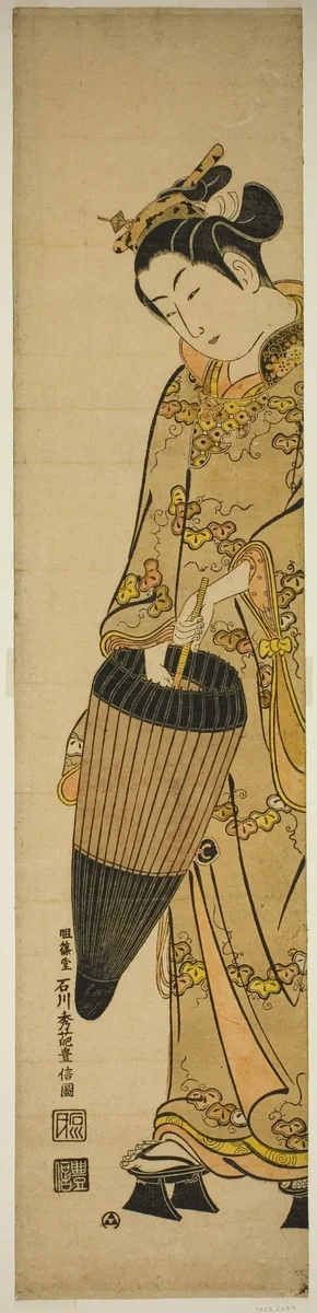 Young Woman with Umbrella by Ishikawa Toyonobu, print, 1740-1749