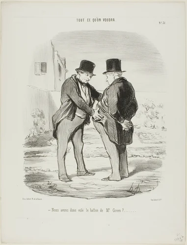 “- So we have stolen the balloon of Mr. Green?,” plate 31 from Tout Ce Qu'on Voudra by Honoré-Victorin Daumier, print, 1848