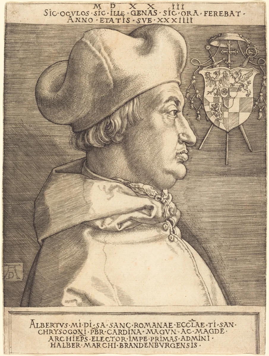 Cardinal Albrecht of Brandenburg ("Large Cardinal") by Albrecht Dürer, print, 1523